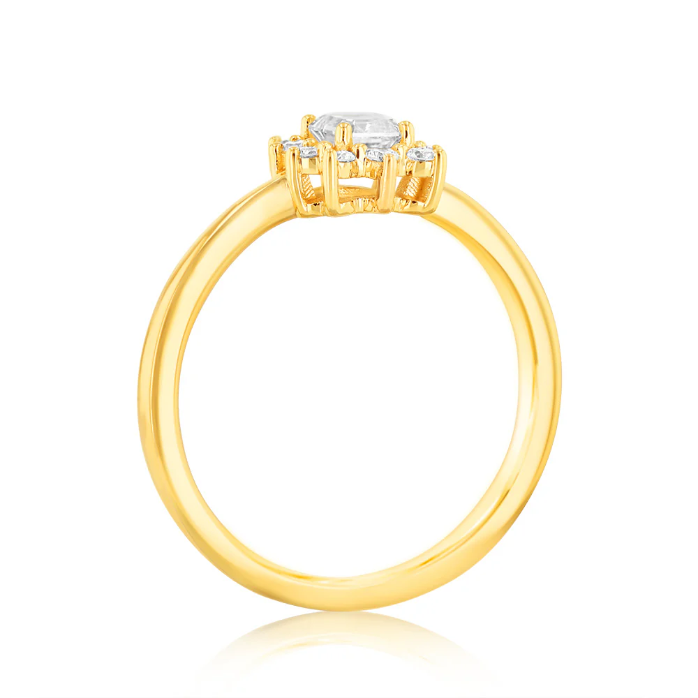 Luminesce Lab Grown 1/2 Carat Diamond Halo Solitaire Ring with Emerald Center Diamond in 9ct Yellow Gold - Image 3