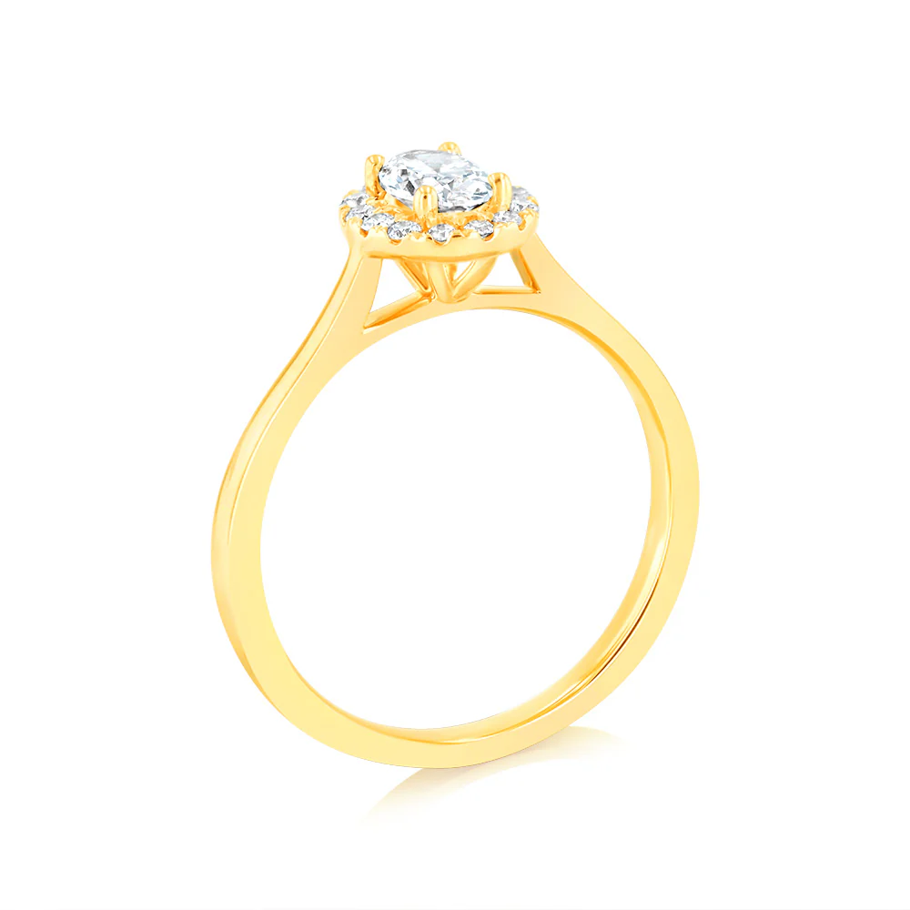 Luminesce Lab Grown 1/2 Carat Diamond Oval Halo Ring in 9ct Yellow Gold - Image 3