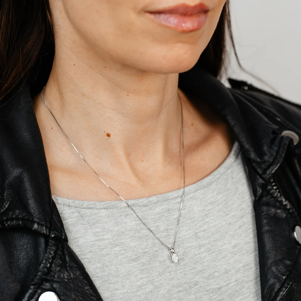 Luminesce Lab Grown 1/2 Carat Diamond Solitaire Oval Pendant on Chain in Sterling Silver - Image 2