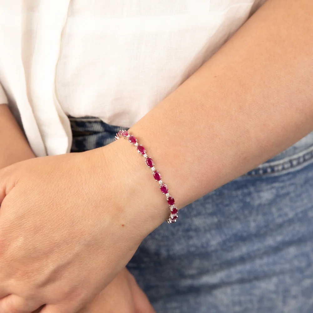 Luminesce Lab Grown 1/2 Carat Diamond Sterling Silver Created Ruby Tennis Bracelet - Image 3