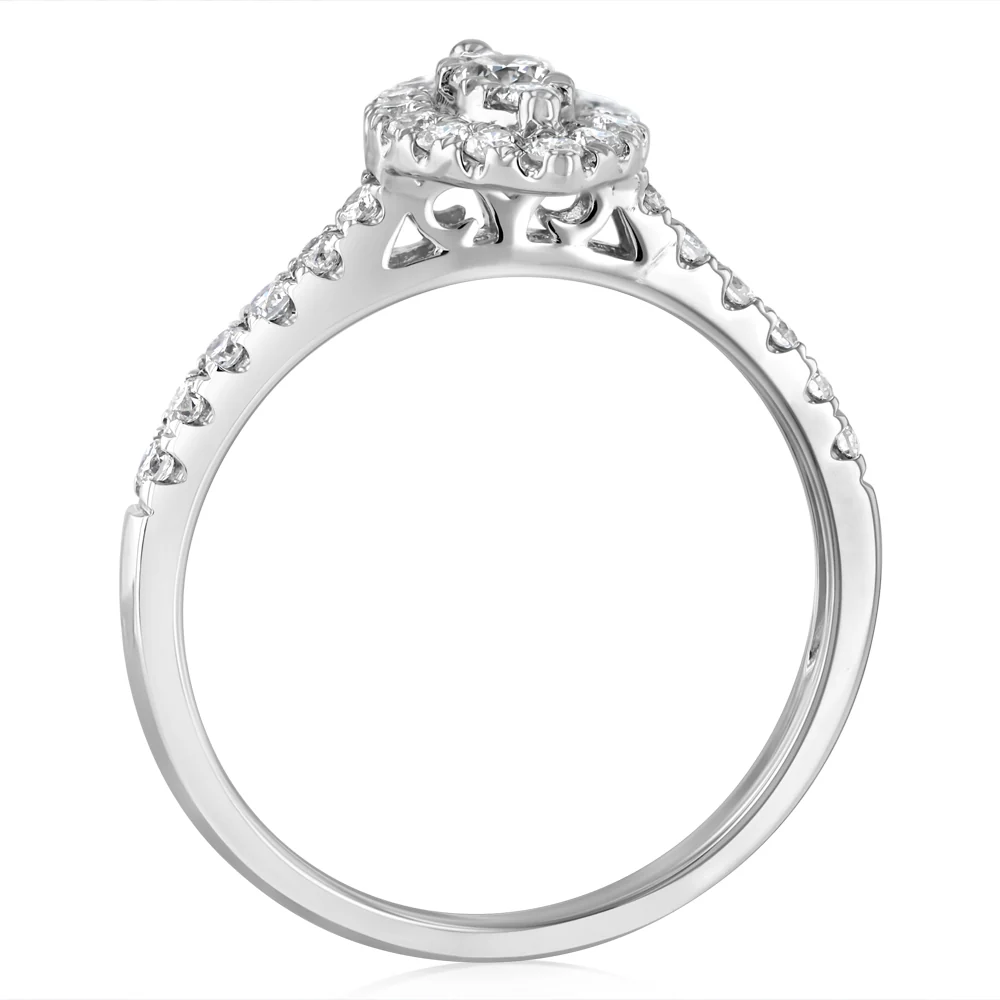 Luminesce Lab Grown 1/2 Carat with Round Brilliant 1/10 Carat Centre Diamond Marquise Ring Shape in 9ct White Gold - Image 3