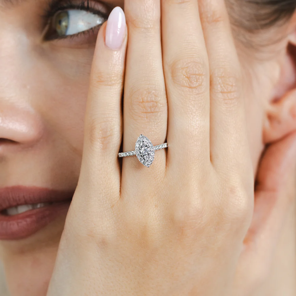 Luminesce Lab Grown 1/2 Carat with Round Brilliant 1/10 Carat Centre Diamond Marquise Ring Shape in 9ct White Gold - Image 4