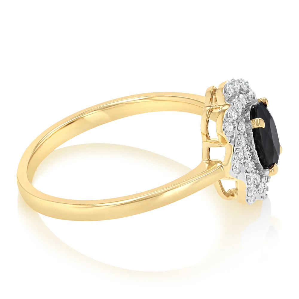 Luminesce Lab Grown 1/3 Carat Diamond and Natural Black Sapphire Ring in 9ct Yellow Gold - Image 2