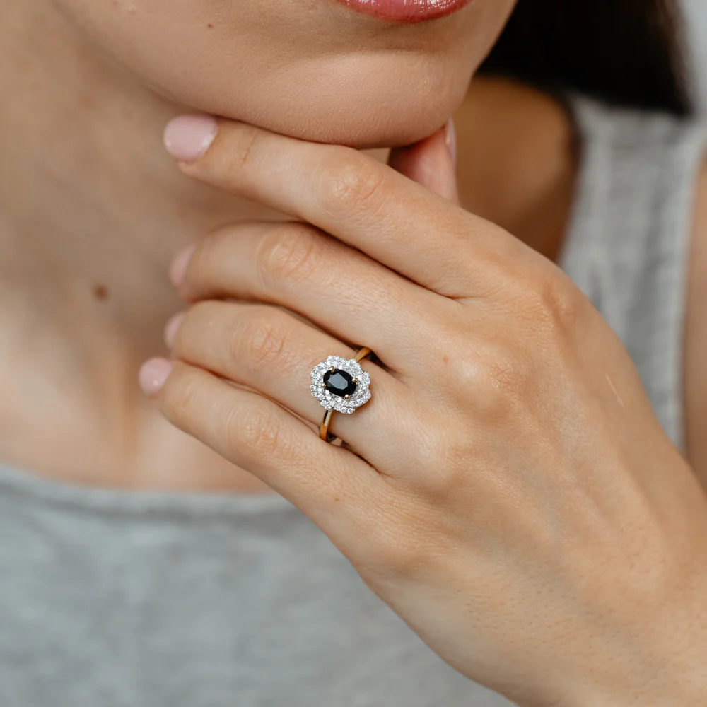 Luminesce Lab Grown 1/3 Carat Diamond and Natural Black Sapphire Ring in 9ct Yellow Gold - Image 3