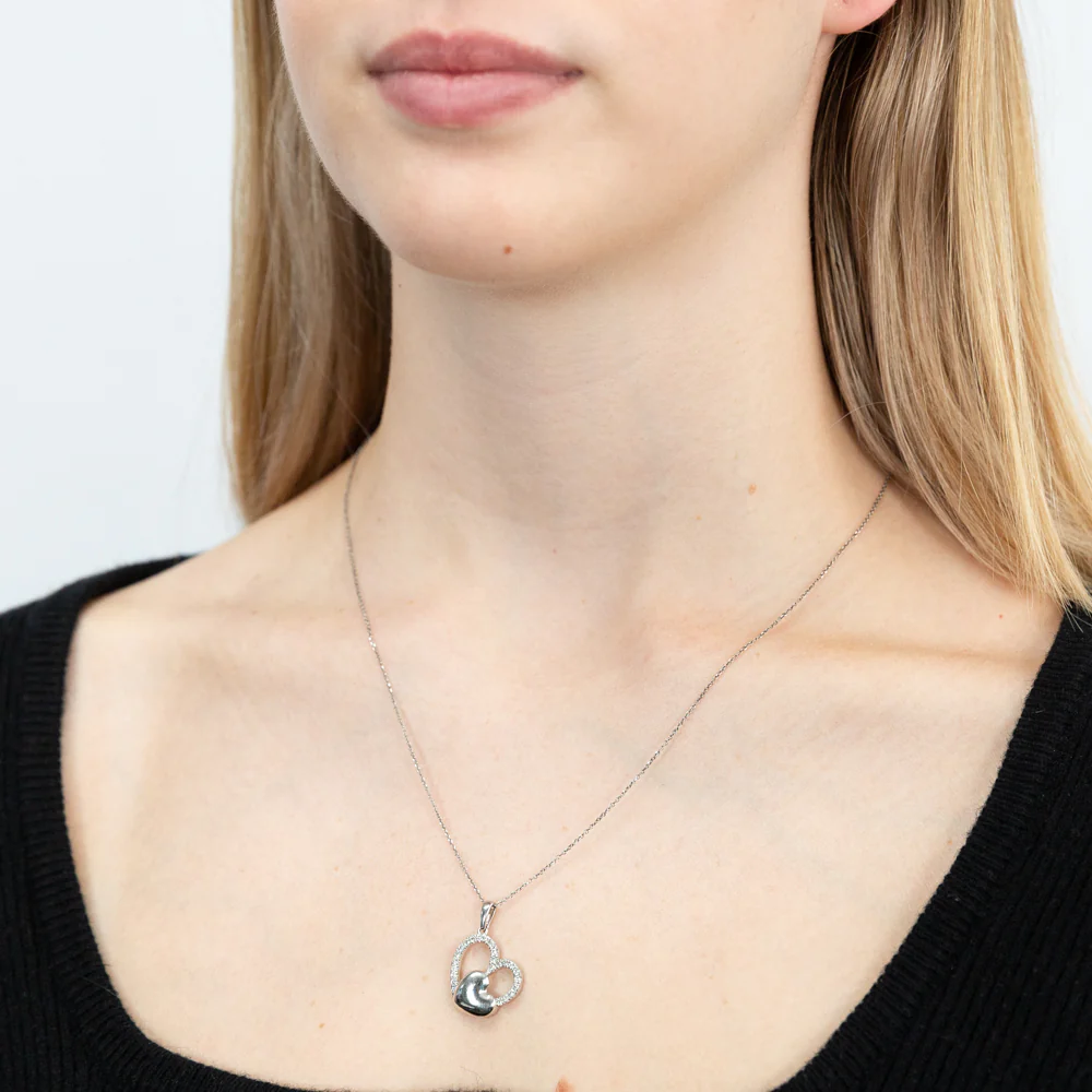 Luminesce Lab Grown 1/3 Carat Diamond Pendant with Silver Double Heart on 45cm Chain - Image 2