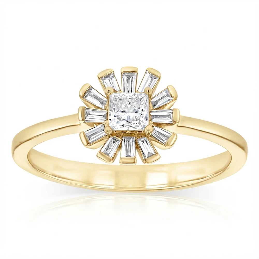 Luminesce Lab Grown 1/3 Carat Princess and Taper Cut Diamond Ring in 9ct Yellow Gold - Image 3