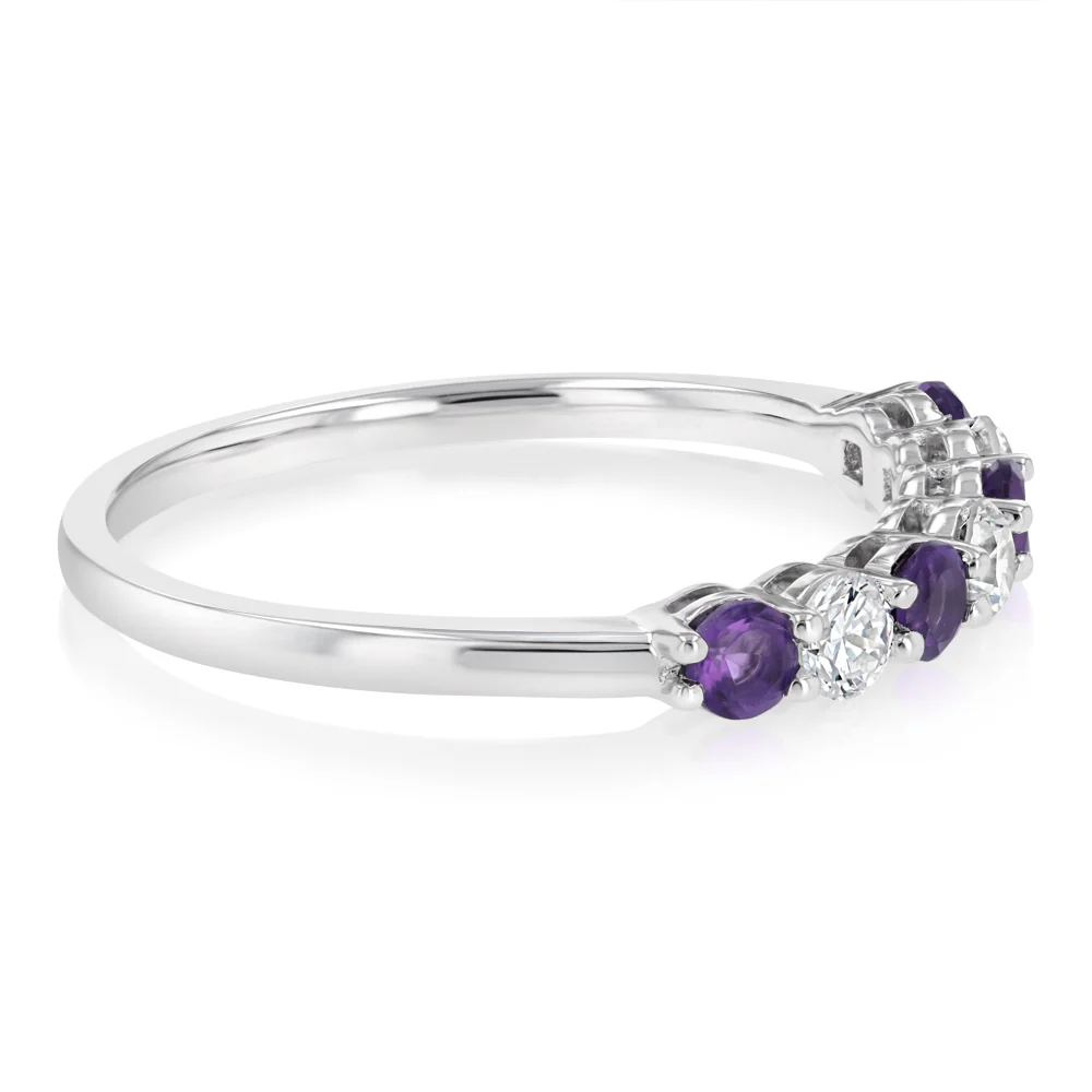 Luminesce Lab Grown 1/4 Carat Diamond and Amethyst Ring in Sterling Silver - Image 2