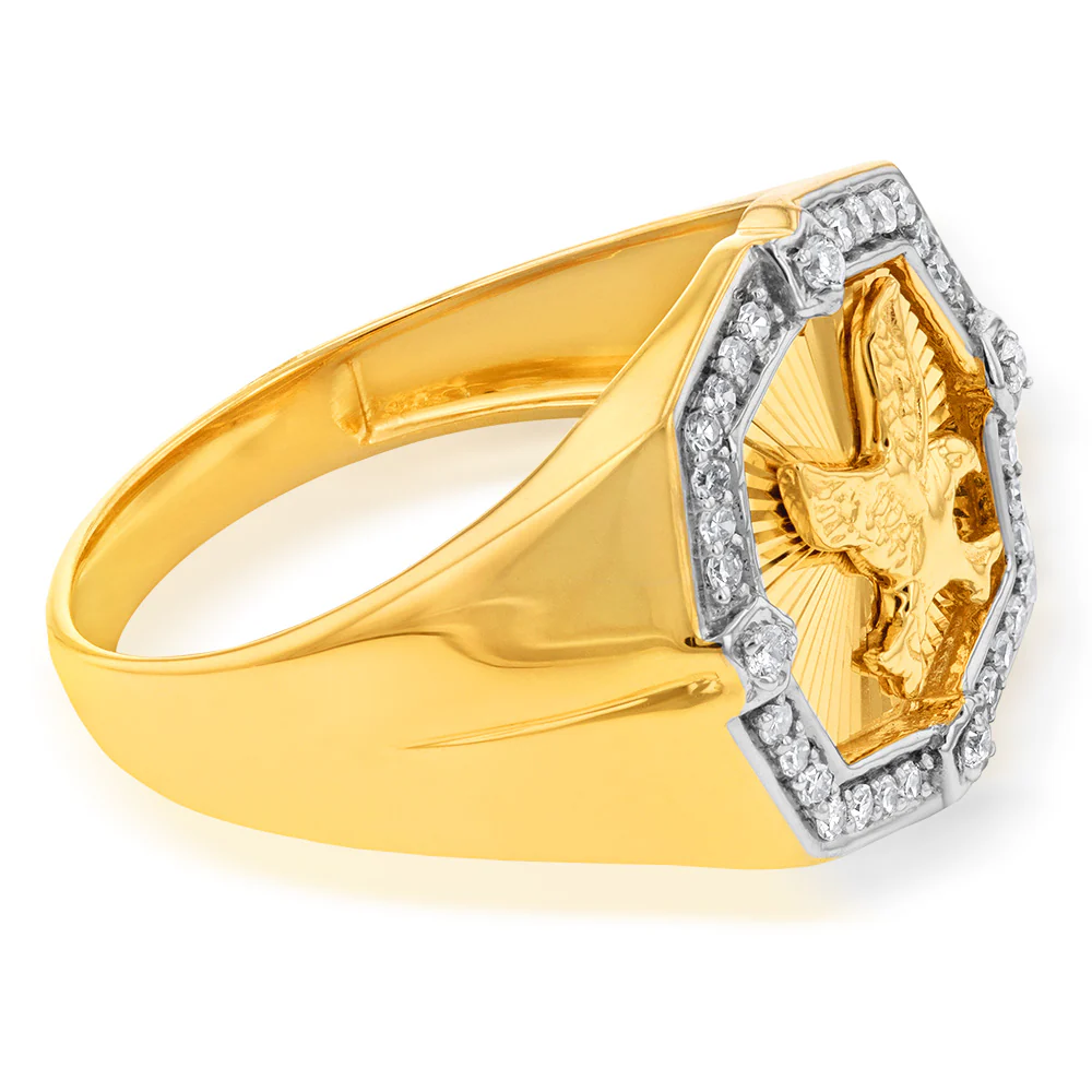 Luminesce Lab Grown 1/4 Carat Diamond Eagle Gents Ring in 9ct Yellow Gold - Image 2