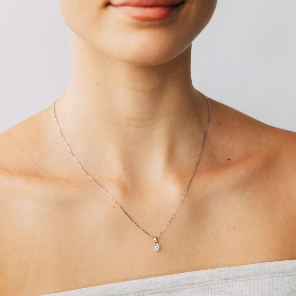 Luminesce Lab Grown 1/4 Carat Diamond Solitaire Oval Pendant on Chain in Sterling Silver - Image 2