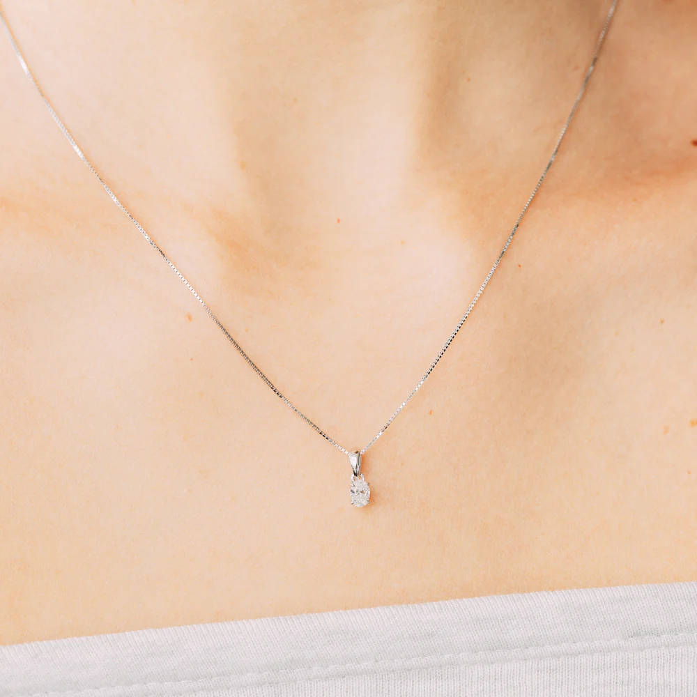 Luminesce Lab Grown 1/4 Carat Diamond Solitaire Oval Pendant on Chain in Sterling Silver - Image 3
