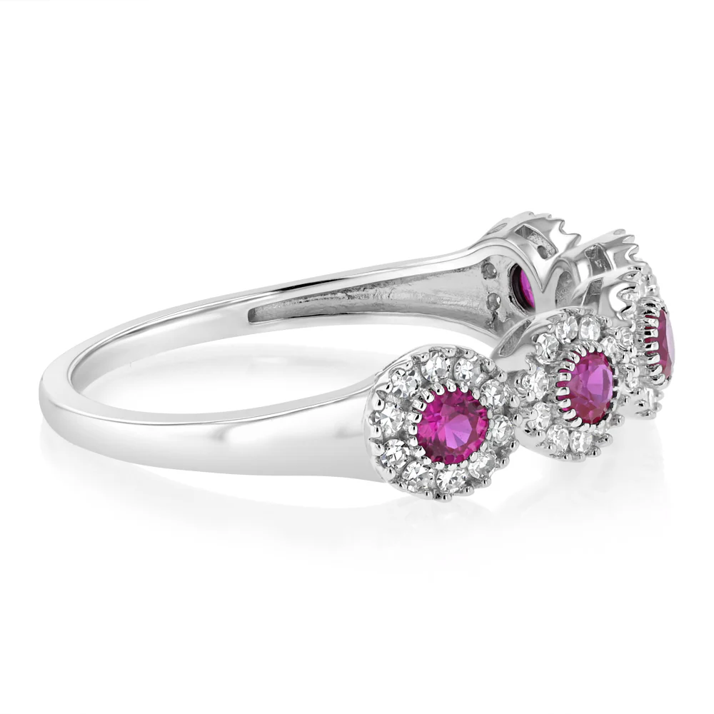 Luminesce Lab Grown 1/4 Carat Diamonds 3 Created Ruby Sterling Silver - Image 2