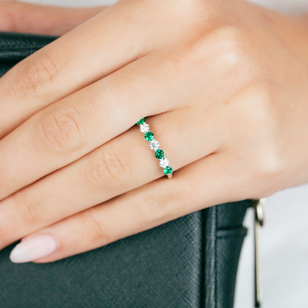 Luminesce Lab Grown 1/4 Carat Diamonds 4 Created Emerald Sterling Silver - Image 3