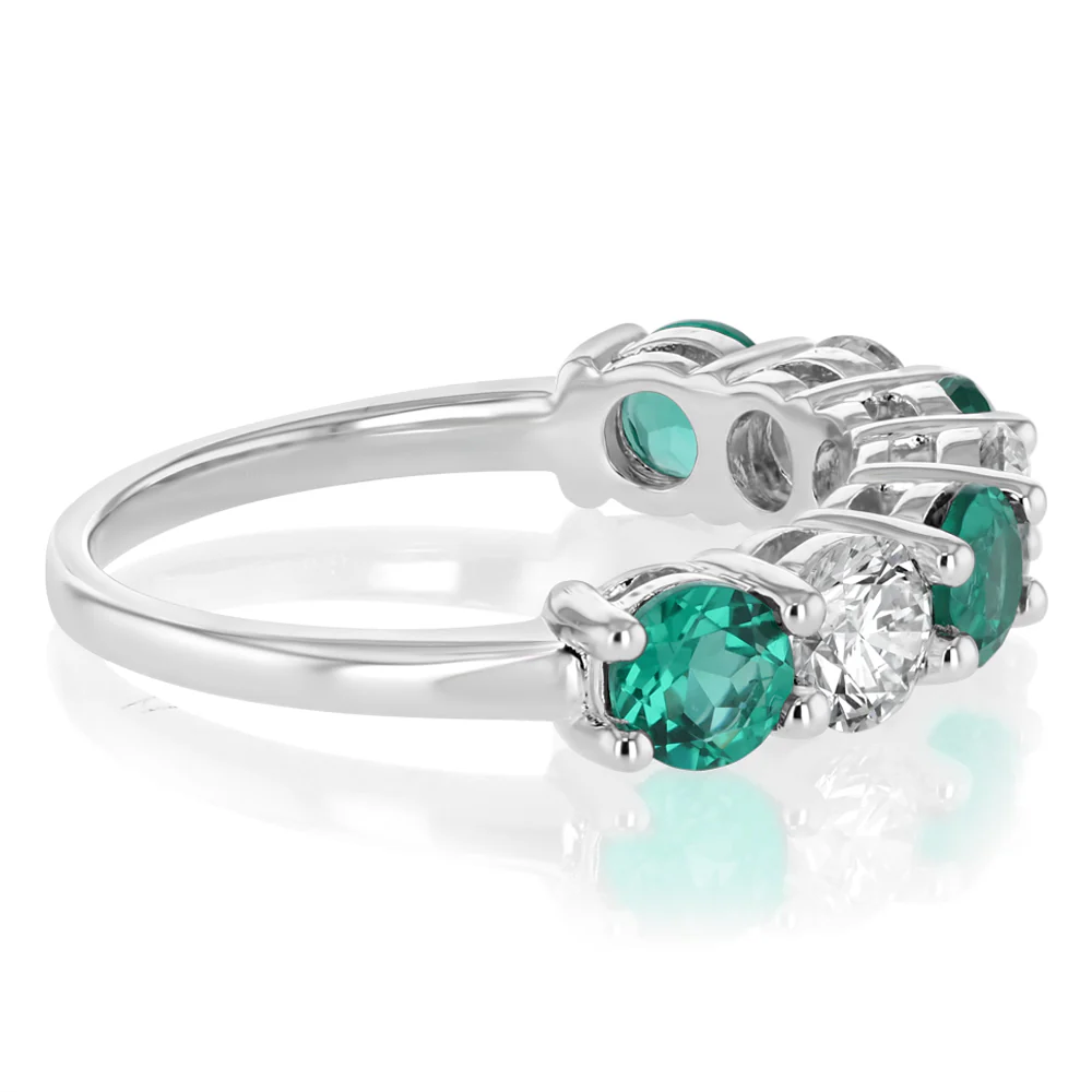 Luminesce Lab Grown 1.40 Carats Created Emerald with 1 Carat Diamond Ring in Sterling Silver - Image 2