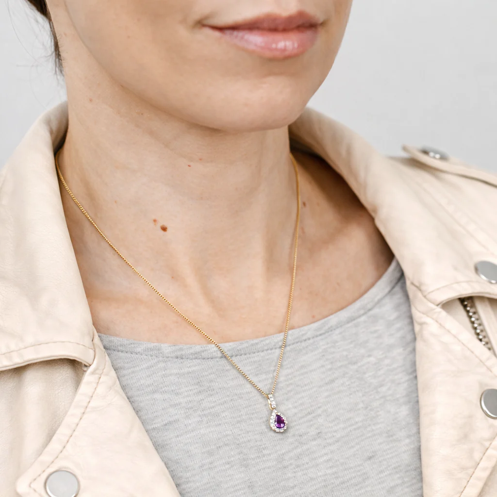 Luminesce Lab Grown 1/5 Carat Diamond and Amethyst Pendant in 9ct Yellow Gold - Image 2