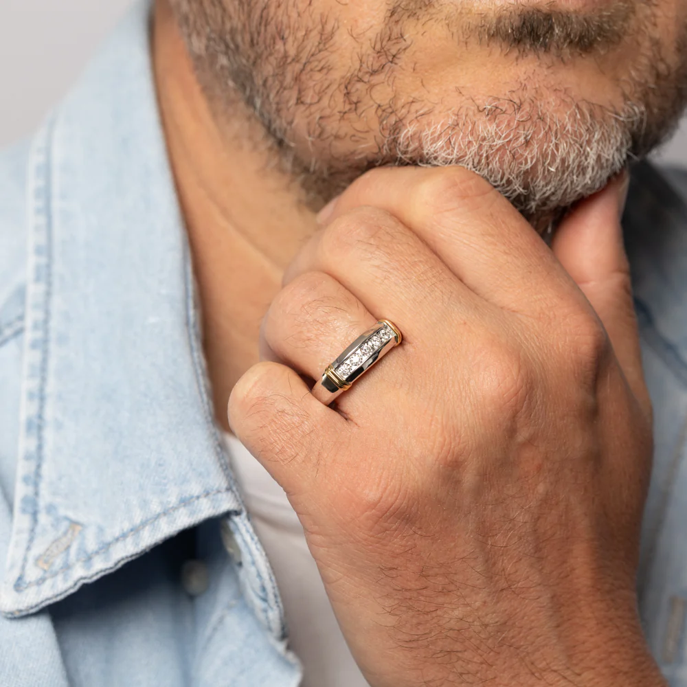 Luminesce Lab Grown 1/5 Carat Diamond Channel Gents Ring in Gold Plated Silver - Image 4