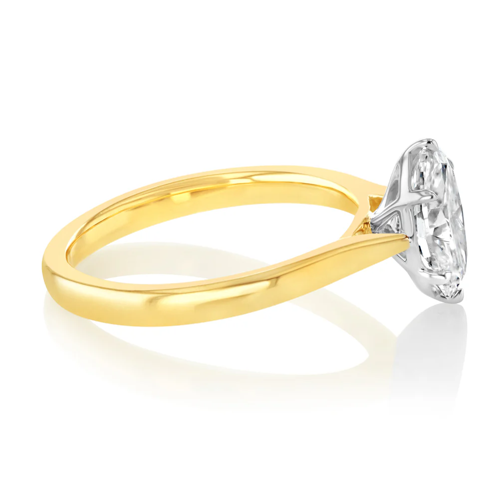 Luminesce Lab Grown 1.5 Carats Diamond Oval Solitaire Ring in 9ct Yellow and White Gold - Image 2