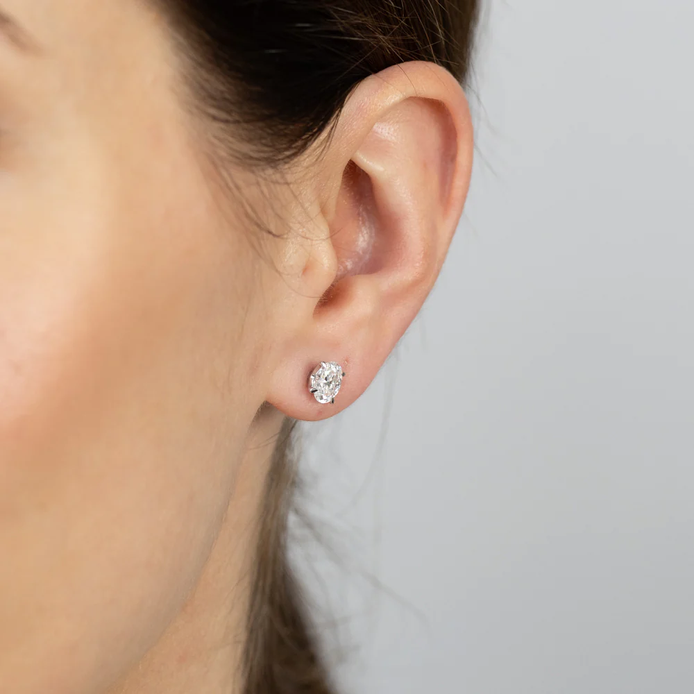 Luminesce Lab Grown 1.50 Carat Diamond Solitaire Oval Earrings in Sterling Silver - Image 2