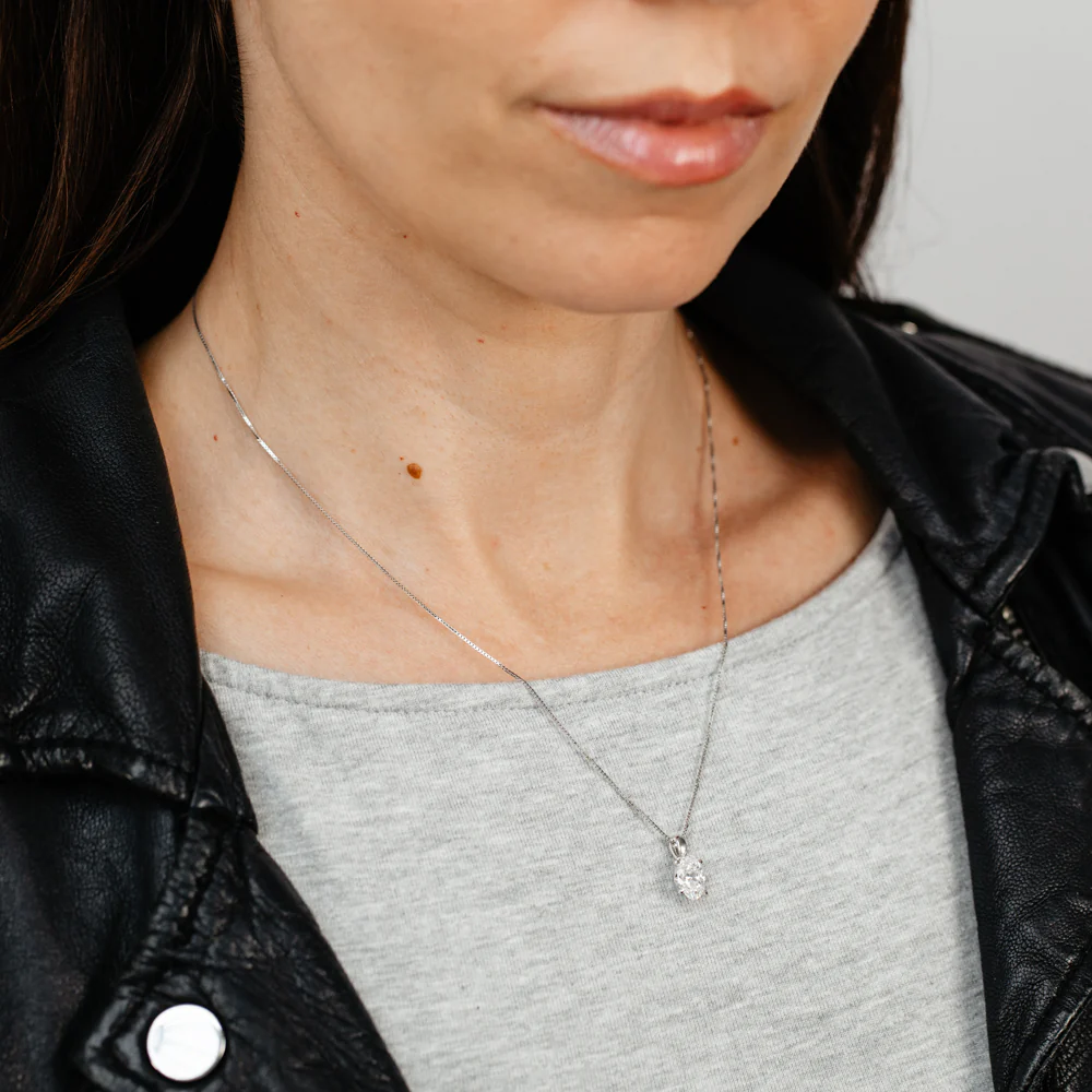 Luminesce Lab Grown 1.50 Carat Diamond Solitaire Oval Pendant on Chain in Sterling Silver - Image 2