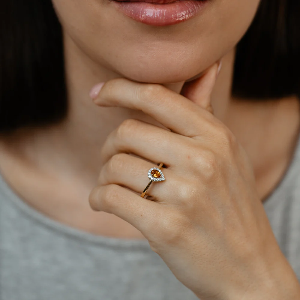 Luminesce Lab Grown 1/6 Carat Diamond and Citrine Ring in 9ct Yellow Gold - Image 3