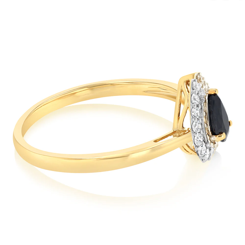 Luminesce Lab Grown 1/6 Carat Diamond and Natural Black Sapphire Ring in 9ct Yellow Gold - Image 2