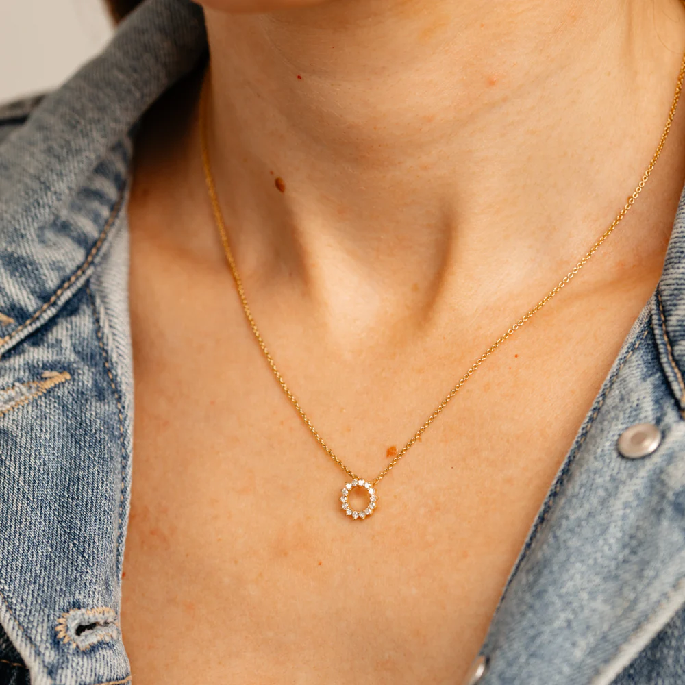 Luminesce Lab Grown 1/6 Carat Diamond Circle Pendant on Chain in Gold Plated Sterling Silver - Image 2