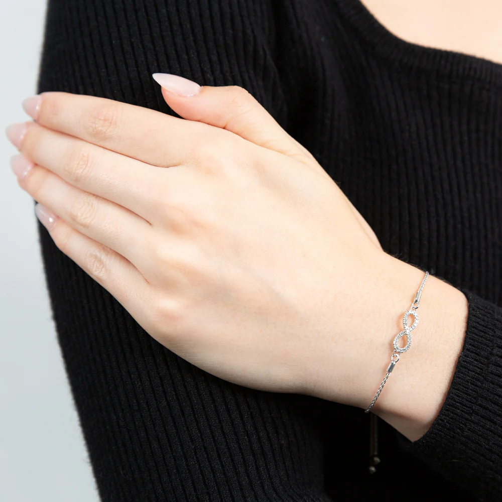 Luminesce Lab Grown 1/6 Carat Diamond Infinity Silver Bolo Bracelet - Image 3