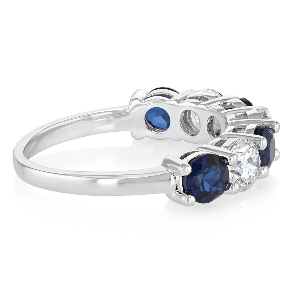 Luminesce Lab Grown 1.60 Carats Created Sapphire with 1 Carat Diamond Ring in Sterling Silver - Image 2