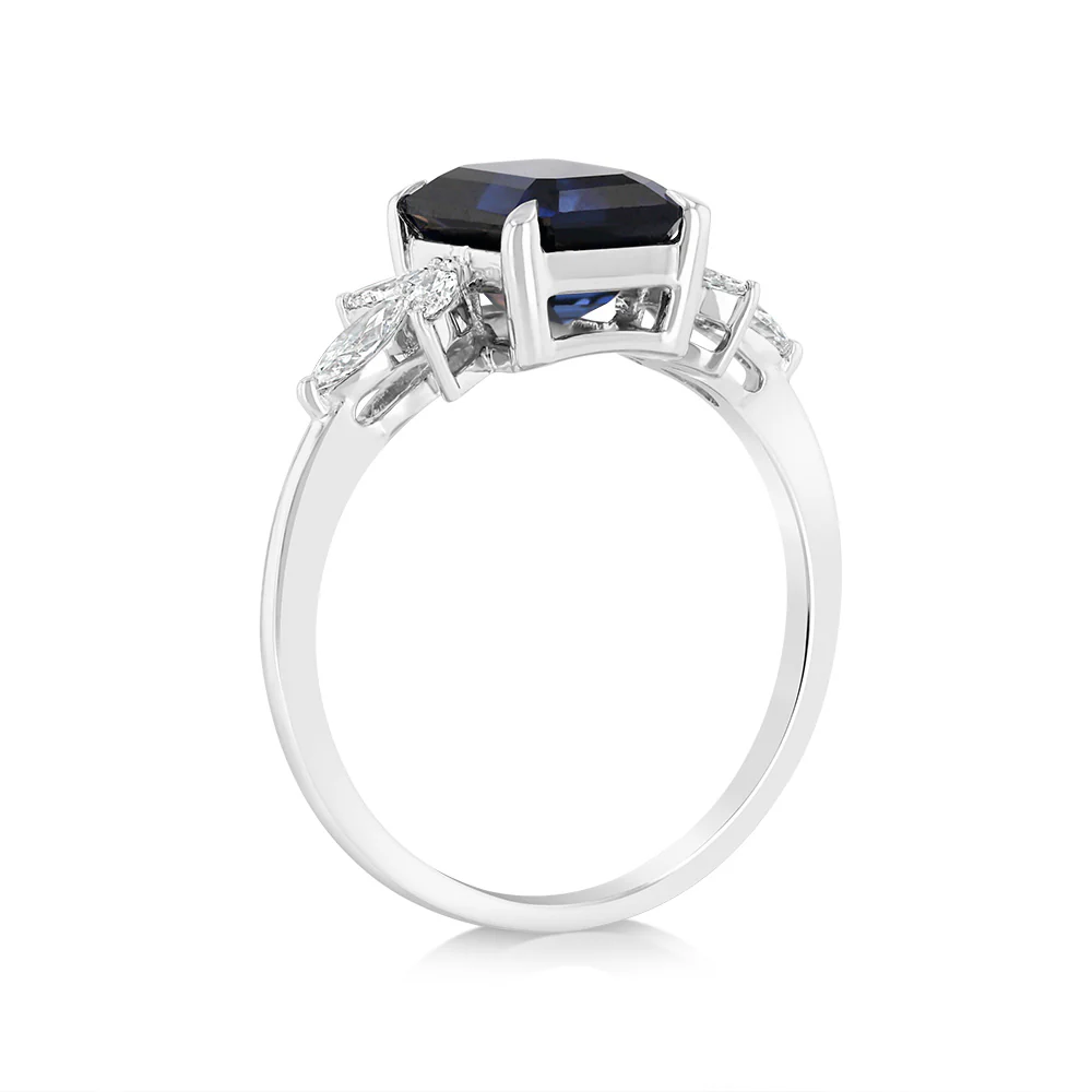 Luminesce Lab Grown 1.75 Carat Created Sapphire 1/4 Carat Diamond Ring in 9ct White Gold - Image 3
