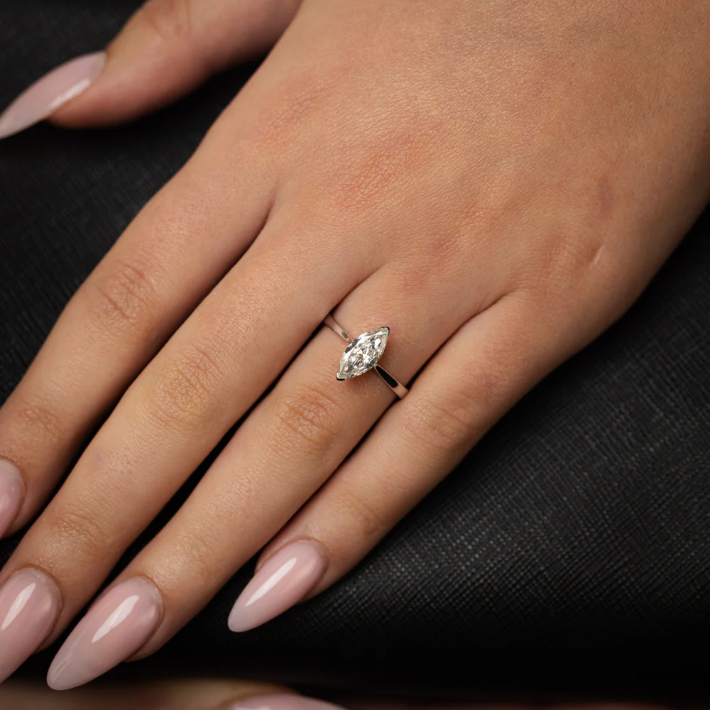 Luminesce Lab Grown 1 Carat Certified Marquise Diamond Solitaire Ring in 18ct White Gold - Image 3