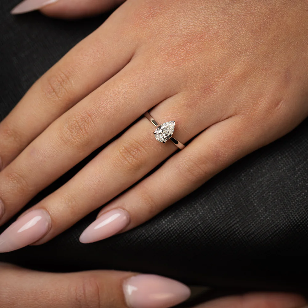 Luminesce Lab Grown 1 Carat Certified Pear Diamond Solitaire Ring in 18ct White Gold - Image 3