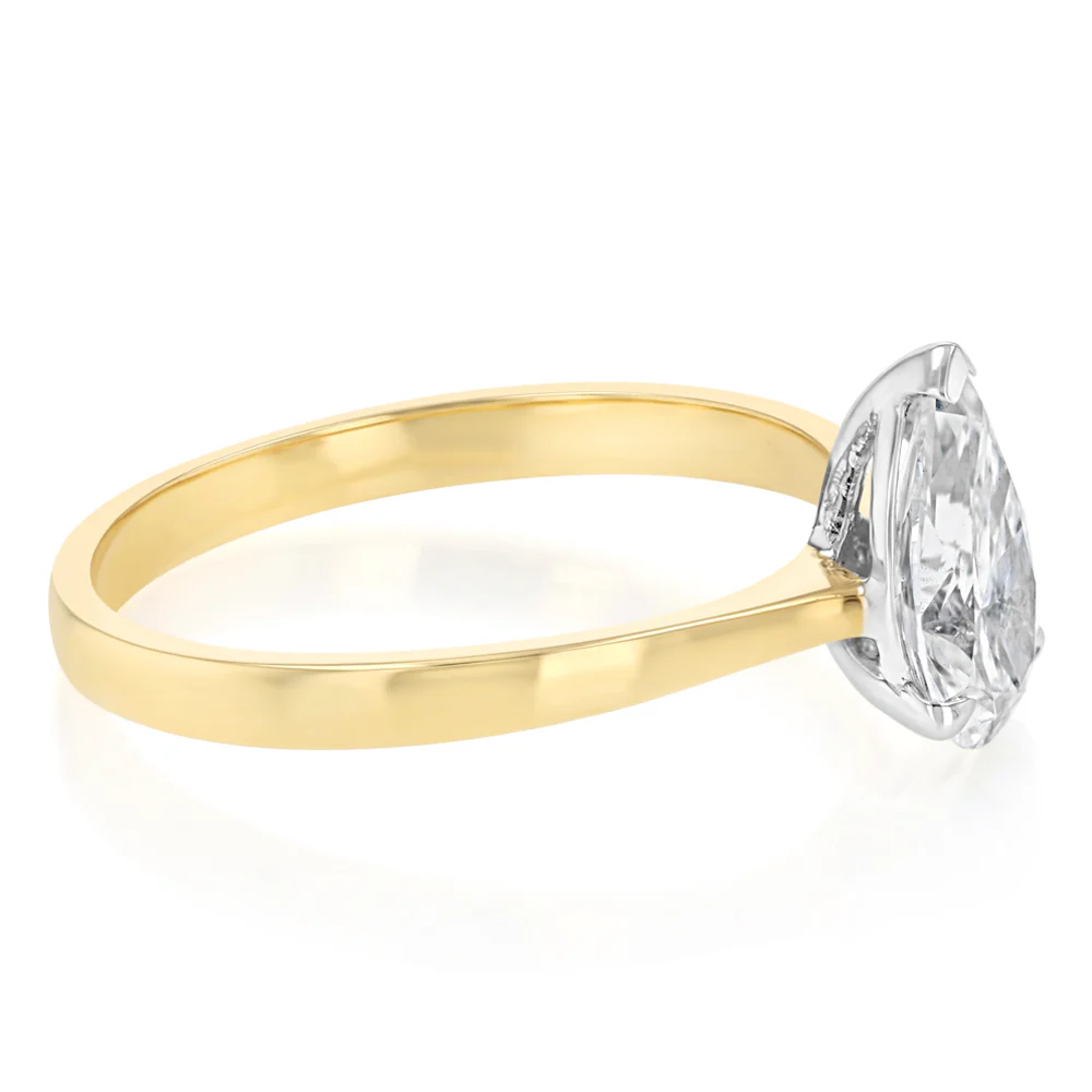 Luminesce Lab Grown 1 Carat Certified Pear Diamond Solitaire Ring in 18ct Yellow Gold - Image 2