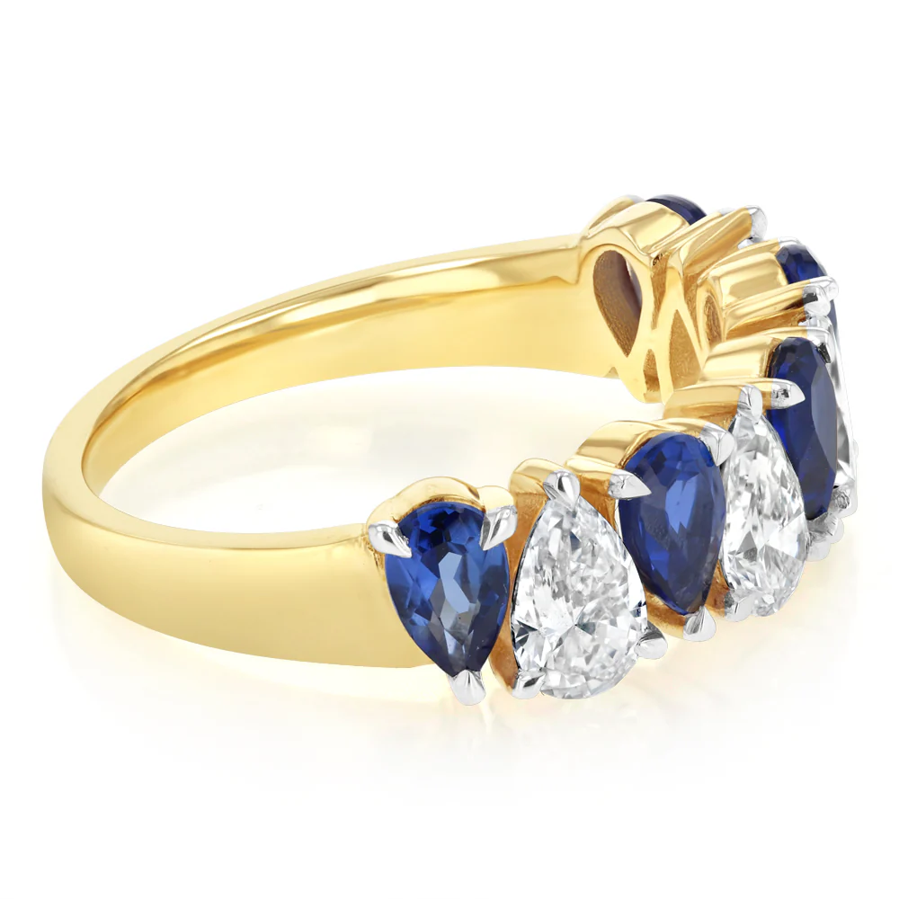 Luminesce Lab Grown 1 Carat Diamond and 1.60 Carat Created Blue Sapphire Ring in 9ct Yellow Gold - Image 2