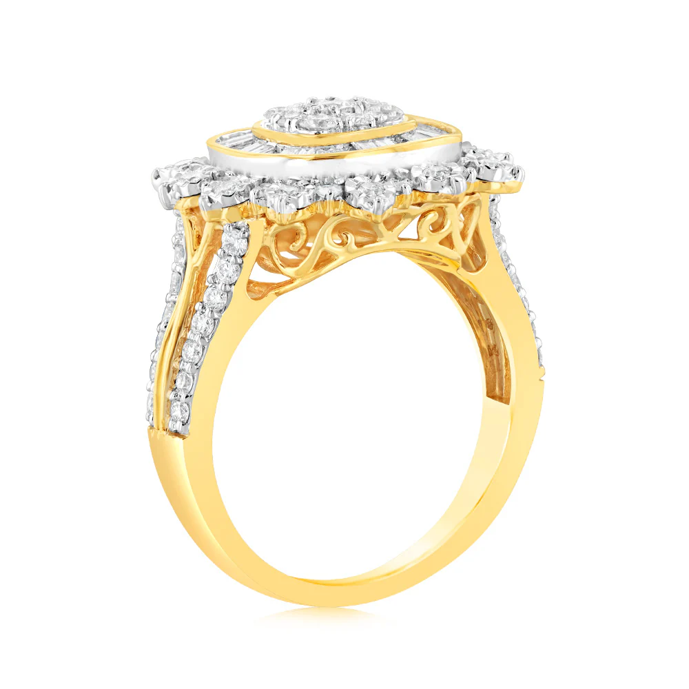Luminesce Lab Grown 1 Carat Diamond Cushion Cluster Ring in 9ct Yellow Gold - Image 3