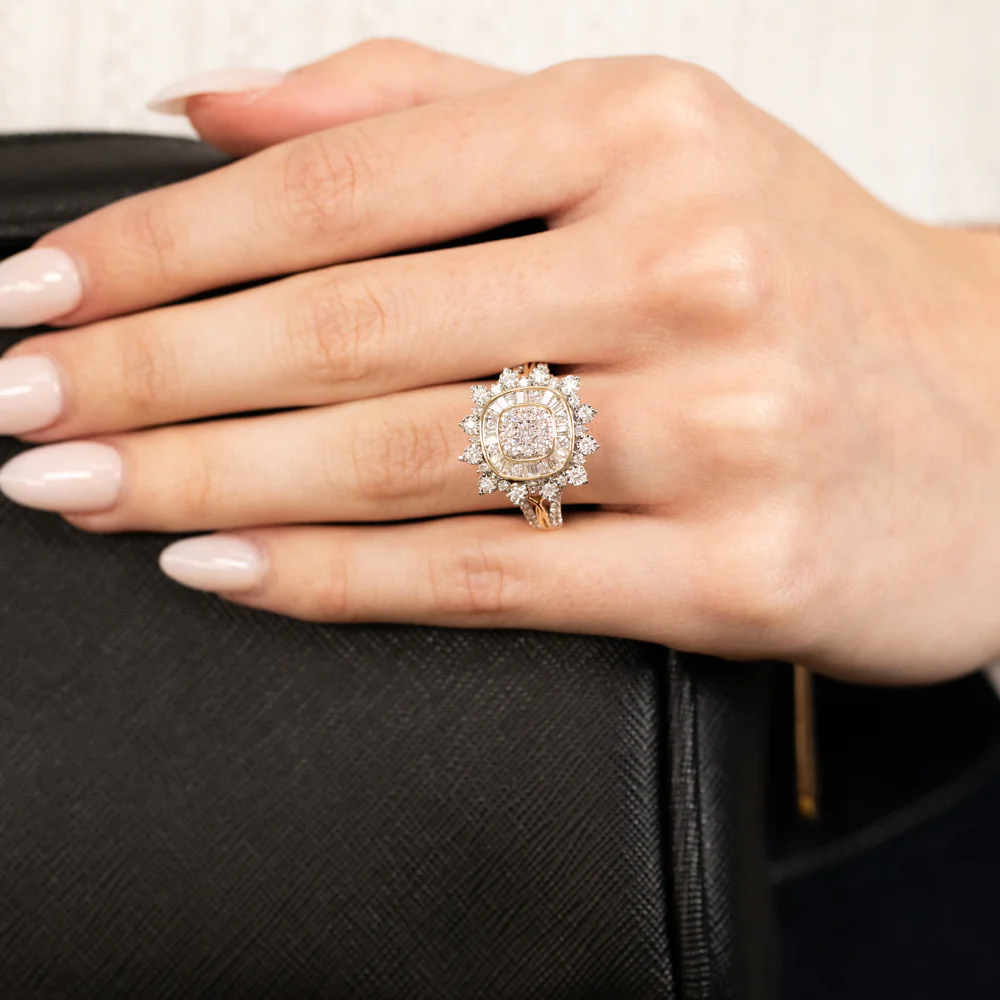 Luminesce Lab Grown 1 Carat Diamond Cushion Cluster Ring in 9ct Yellow Gold - Image 4