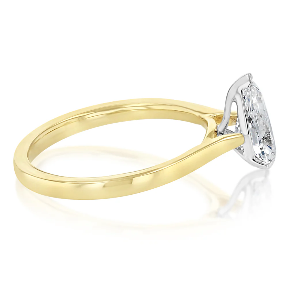 Luminesce Lab Grown 1 Carat Diamond Pear Solitaire Ring in 9ct Yellow and White Gold - Image 2