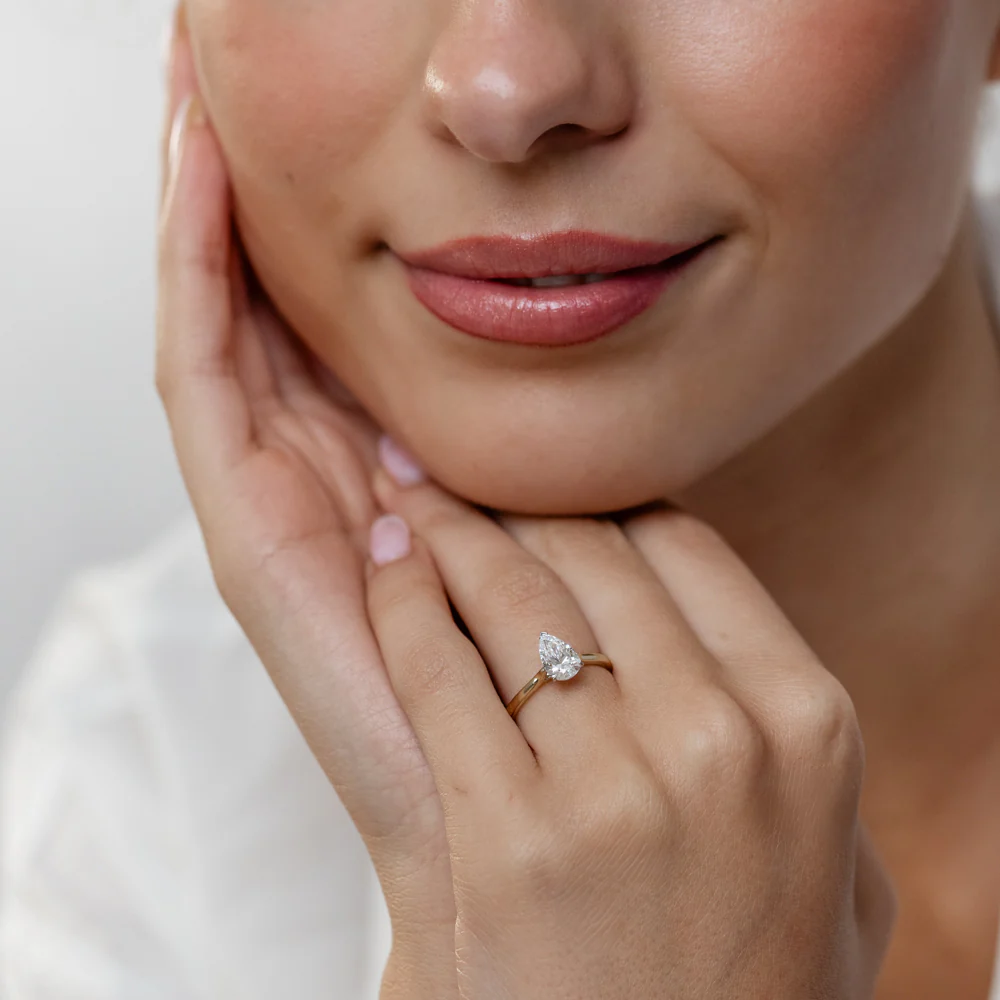 Luminesce Lab Grown 1 Carat Diamond Pear Solitaire Ring in 9ct Yellow and White Gold - Image 4