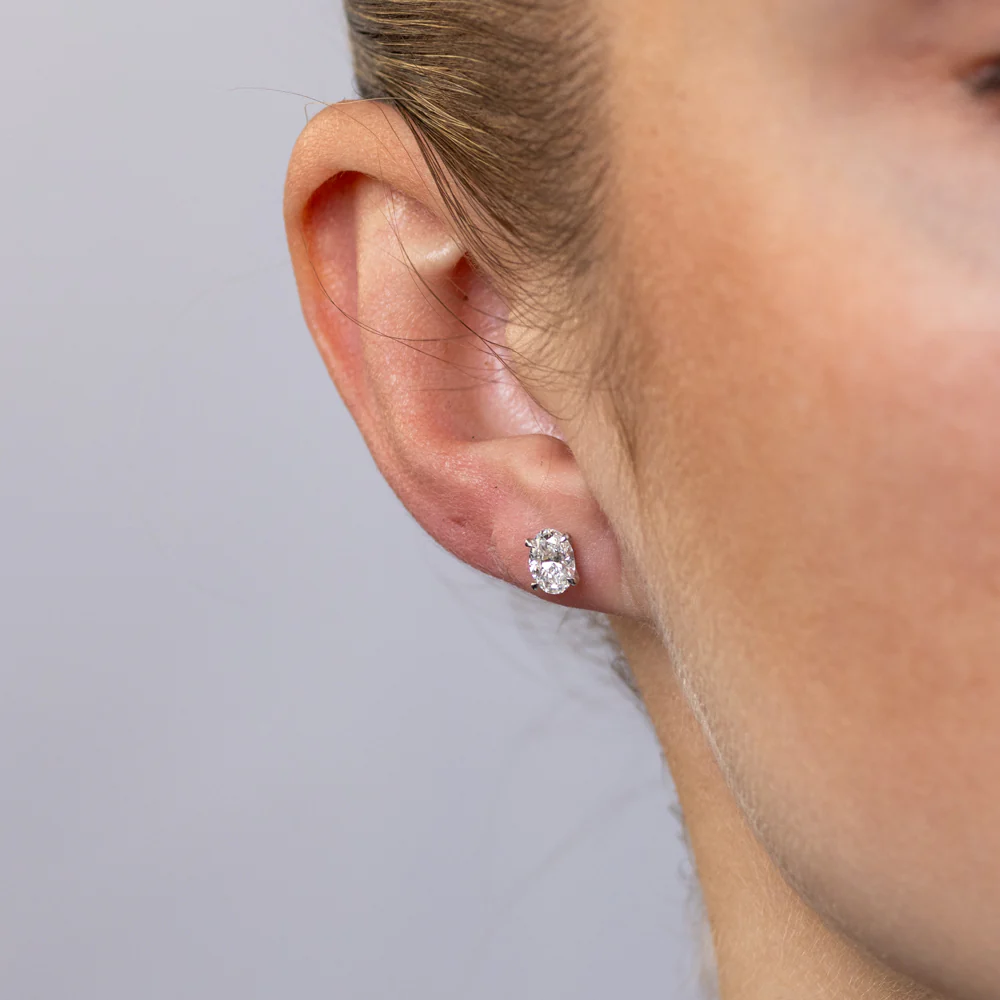 Luminesce Lab Grown 1 Carat Diamond Solitaire Oval Earrings in Sterling Silver - Image 2