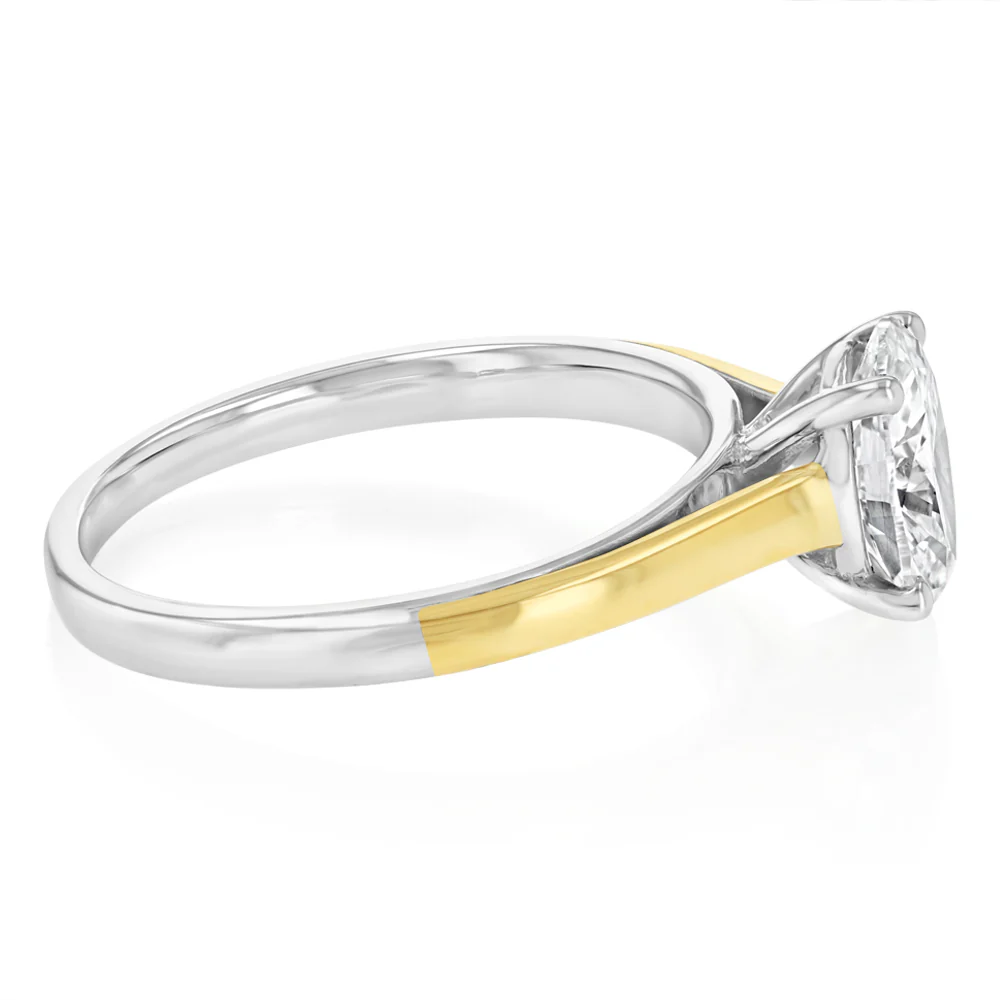 Luminesce Lab Grown 1 Carat Diamond Solitaire Oval Ring in 9ct Yellow Gold and Sterling Silver - Image 2