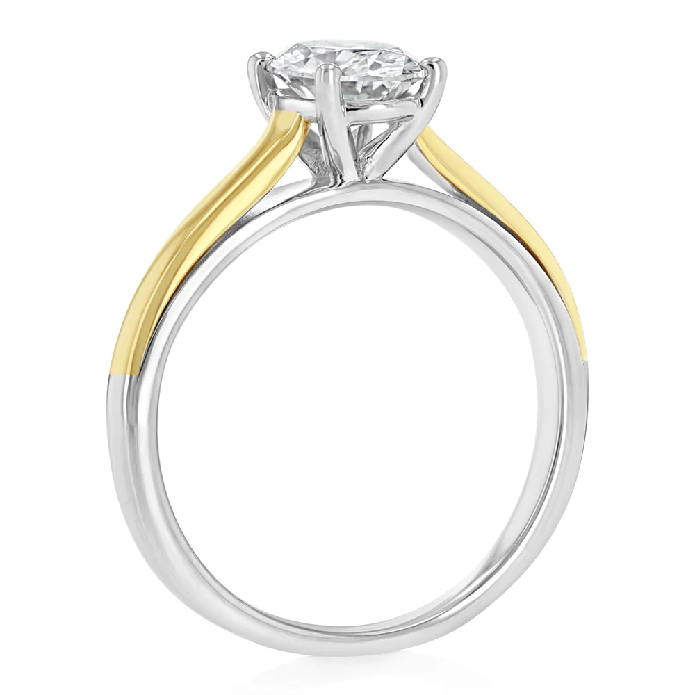 Luminesce Lab Grown 1 Carat Diamond Solitaire Oval Ring in 9ct Yellow Gold and Sterling Silver - Image 3