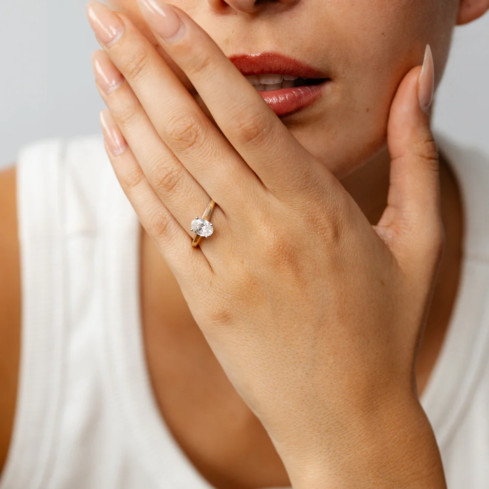 Luminesce Lab Grown 1 Carat Diamond Solitaire Oval Ring in 9ct Yellow Gold and Sterling Silver - Image 5