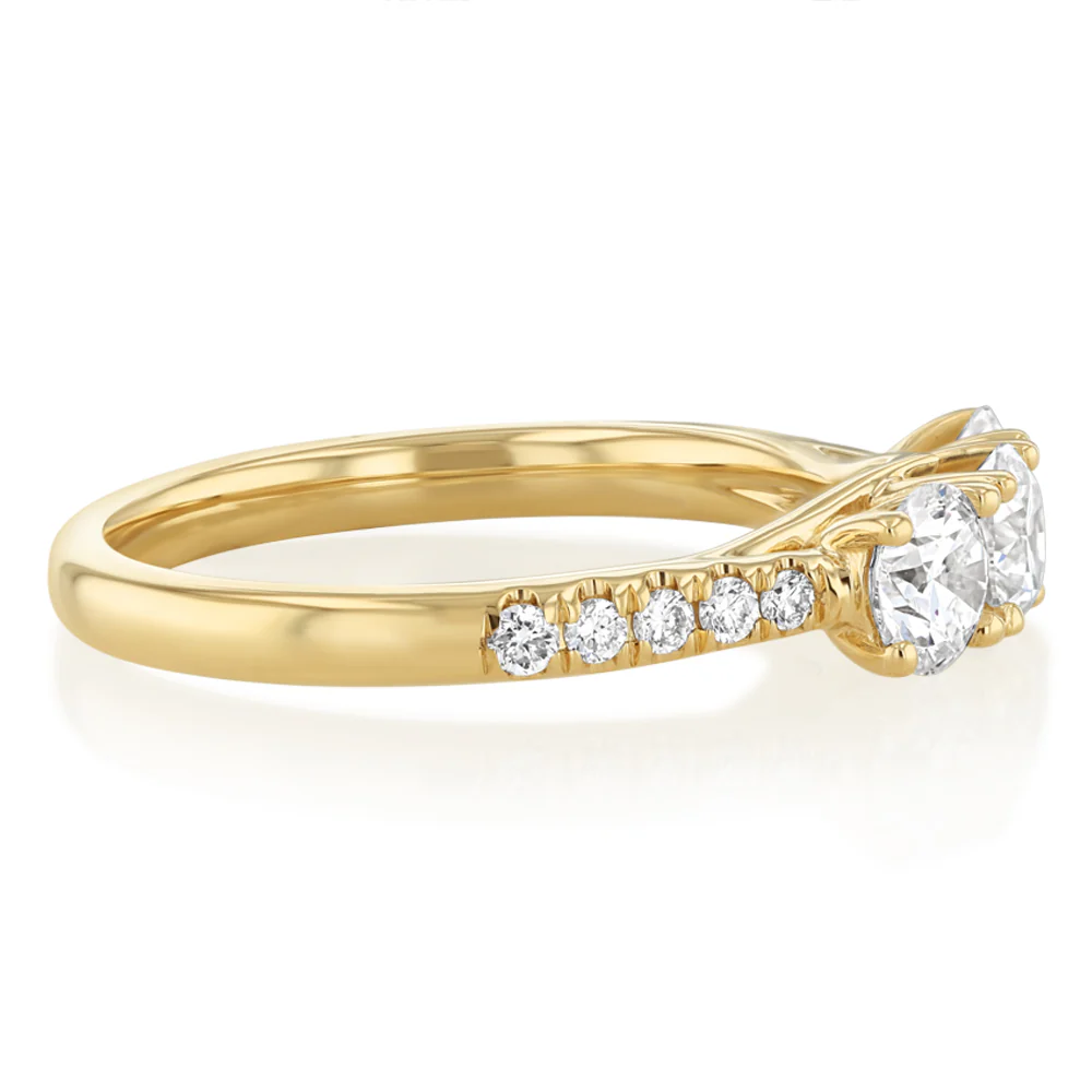 Luminesce Lab Grown 1 Carat Diamond Trilogy Channel Ring in 9ct Yellow Gold - Image 2