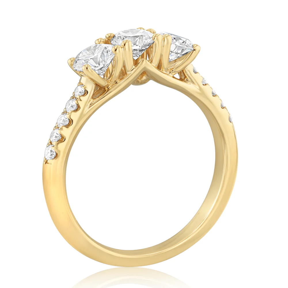 Luminesce Lab Grown 1 Carat Diamond Trilogy Channel Ring in 9ct Yellow Gold - Image 3