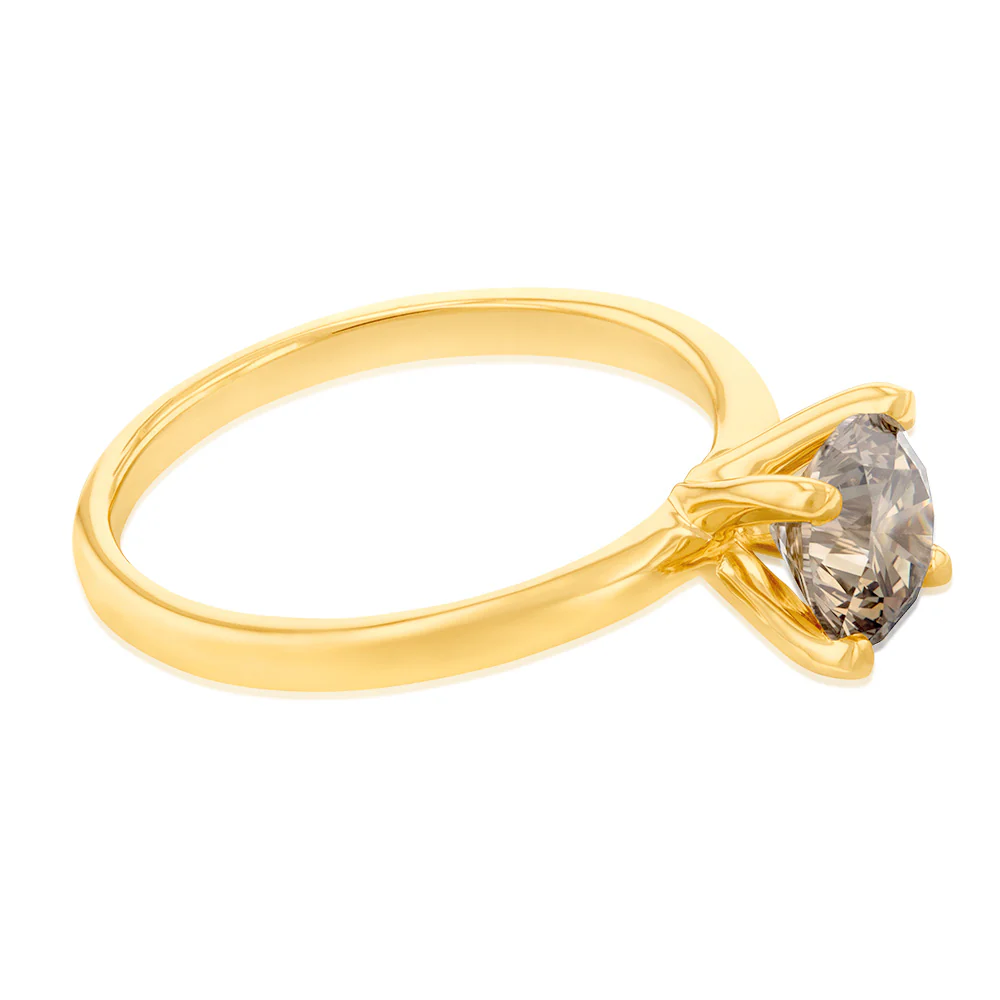 Luminesce Lab Grown 1 Carat Light Champagne Solitaire Diamond Ring 14ct Yellow Gold - Image 2