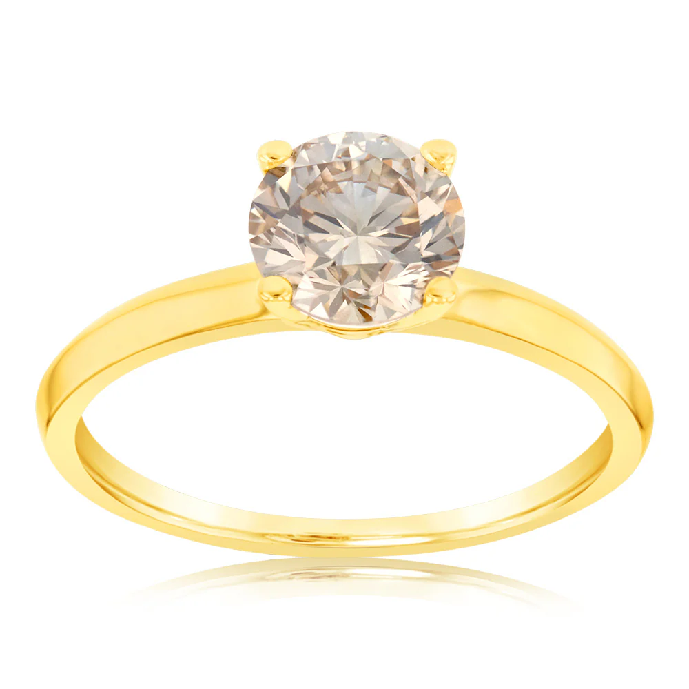 Luminesce Lab Grown 1 Carat Light Champagne Solitaire Diamond Ring in14ct Yellow Gold - Image 2