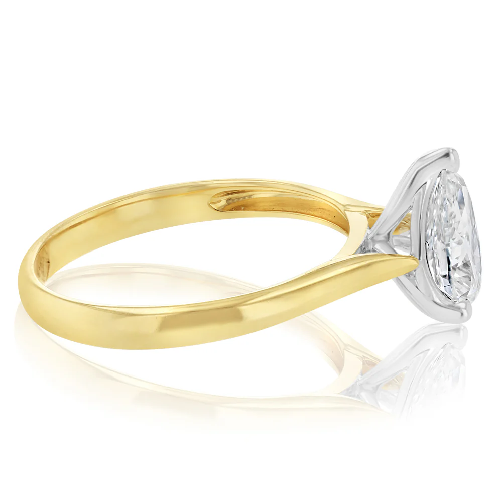 Luminesce Lab Grown 1 Carat Pear Diamond Solitaire Ring in 9ct Yellow Gold - Image 2