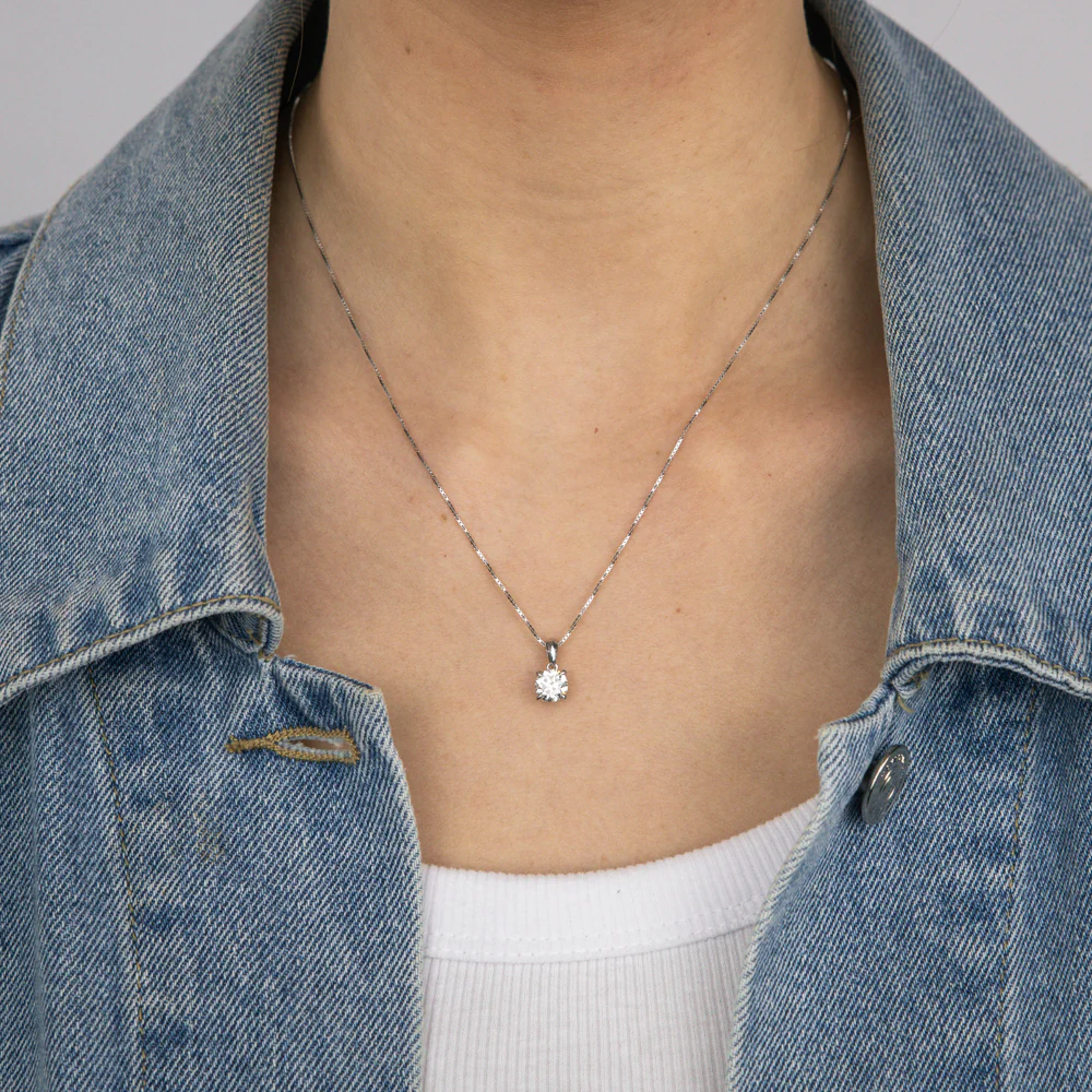 Luminesce Lab Grown 1 Carat Solitaire Diamond Pendant Sterling Silver - Image 2