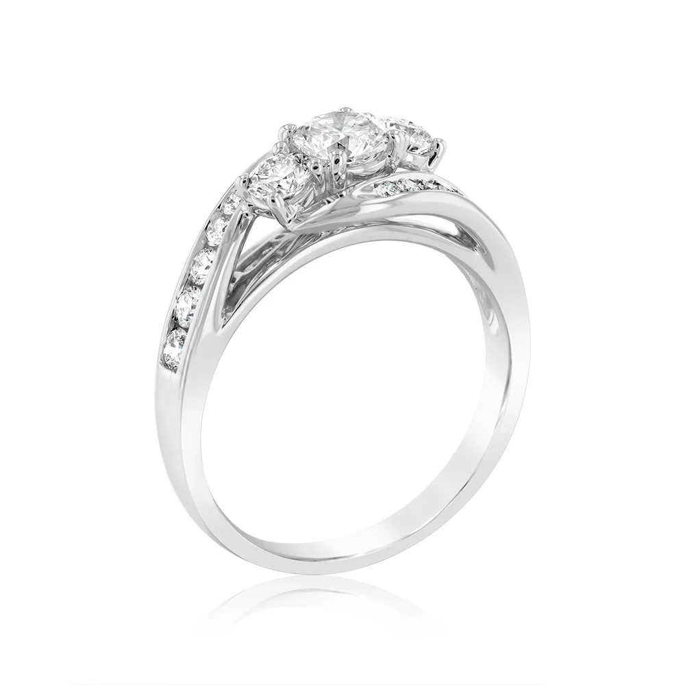 Luminesce Lab Grown 1 Carat Solitaire Diamond Ring with Channel Set Side Diamonds in 9ct White Gold - Image 3