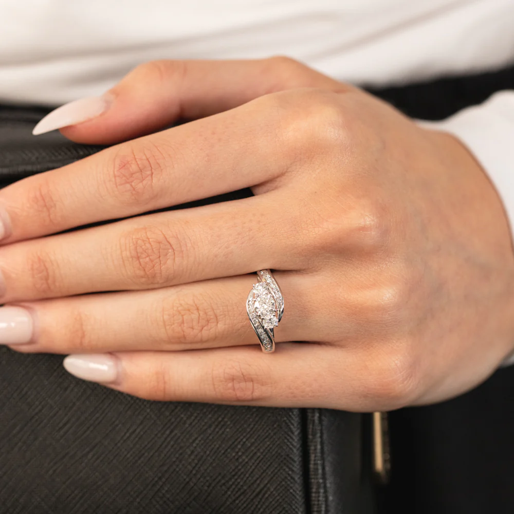 Luminesce Lab Grown 1 Carat Solitaire Diamond Ring with Channel Set Side Diamonds in 9ct White Gold - Image 4