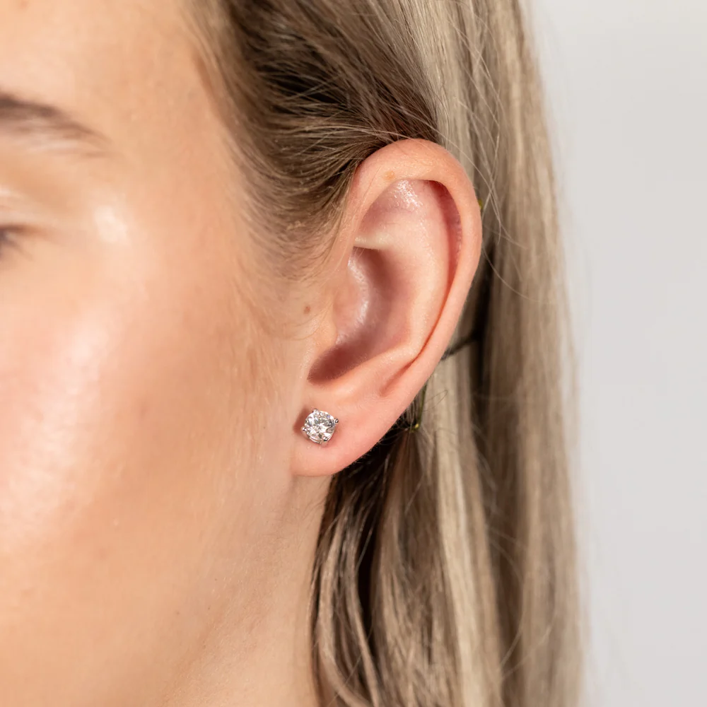 Luminesce Lab Grown 1 Carat Solitaire Diamond Stud Earings in Sterling Silver - Image 2