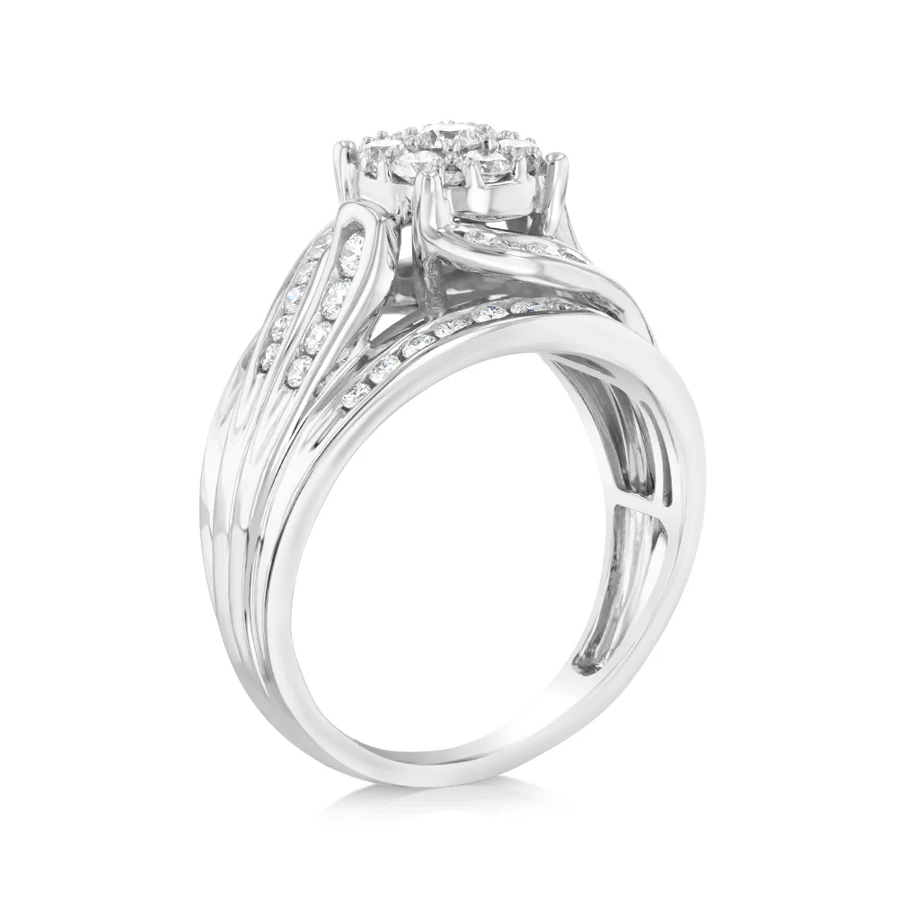 Luminesce Lab Grown 10ct White Gold 1 Carat Diamond Cluster Ring - Image 3